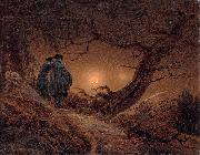 Caspar David Friedrich Two men contemplating the Moon oil on canvas